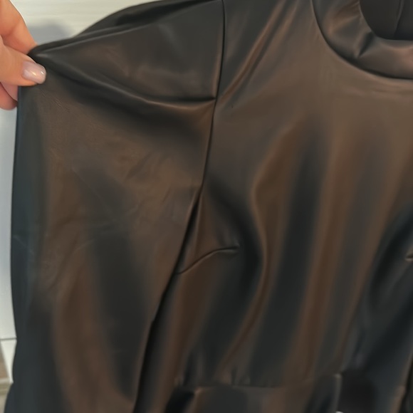 Faux black top in large like new!  Puff sleeves great with black jeans! - Picture 2 of 6